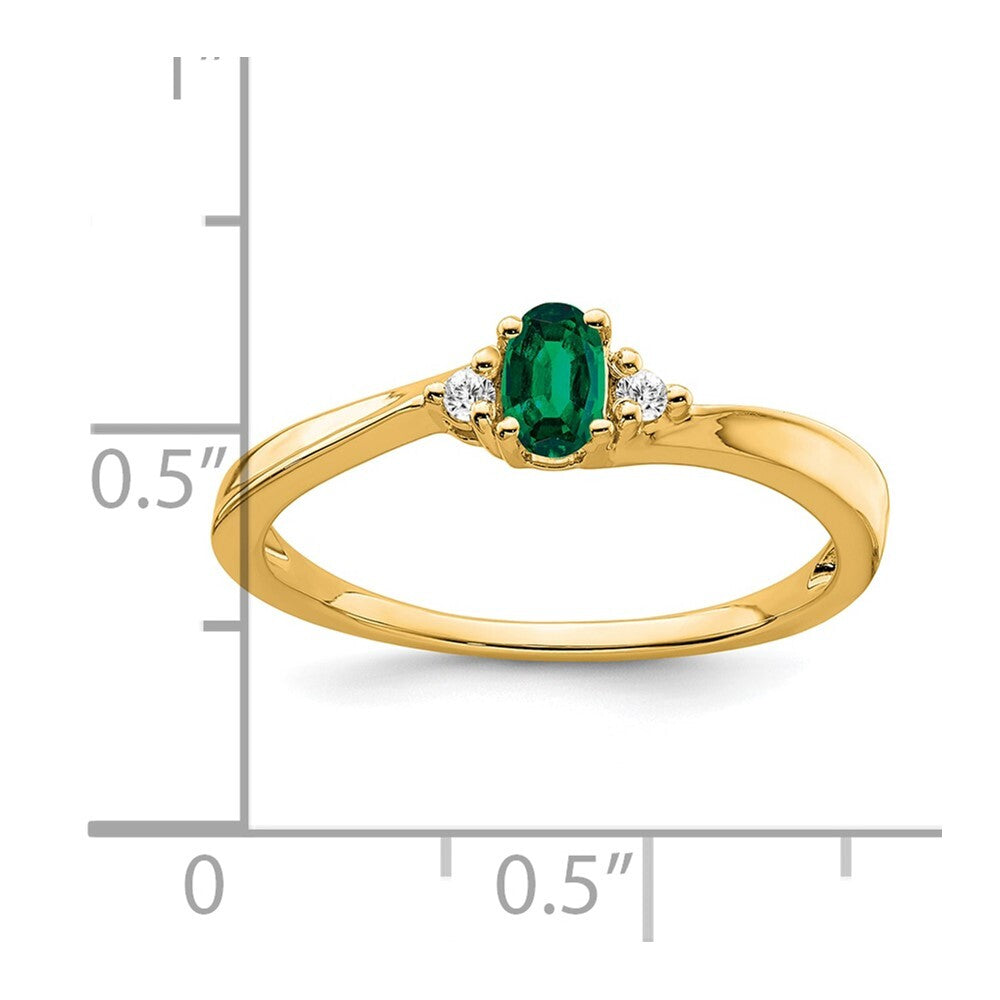 14K Yellow Gold Created Emerald and Diamond Ring Size 7