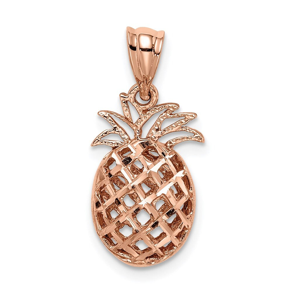 14k Rose Gold Rose Polished & Diamond-cut 3D Pineapple Pendant for Women