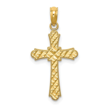 14k Yellow Gold Diamond-Cut Striped Cross Charm