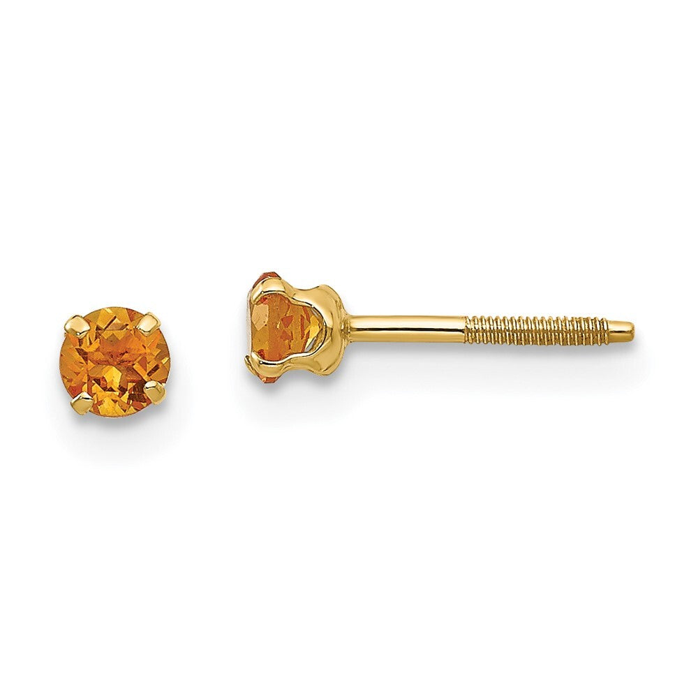 14k Yellow Gold 3mm Citrine Birthstone Stud Earrings Gift for Women