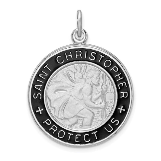 Sterling Silver Rhodium-plated Enamel St. Christopher Medal Pendant
