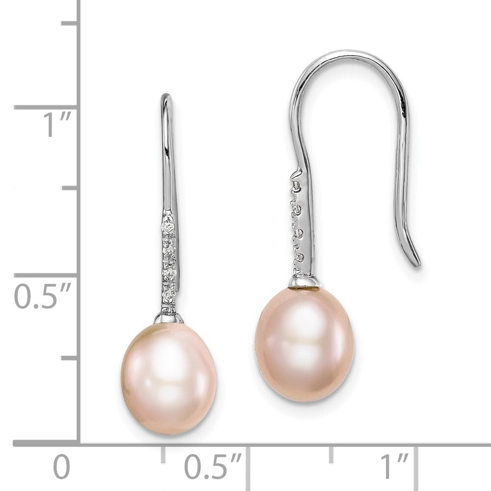 Sterling Silver Pink Teardrop Cultured Pearl & Cubic Zirconia Dangle Earrings