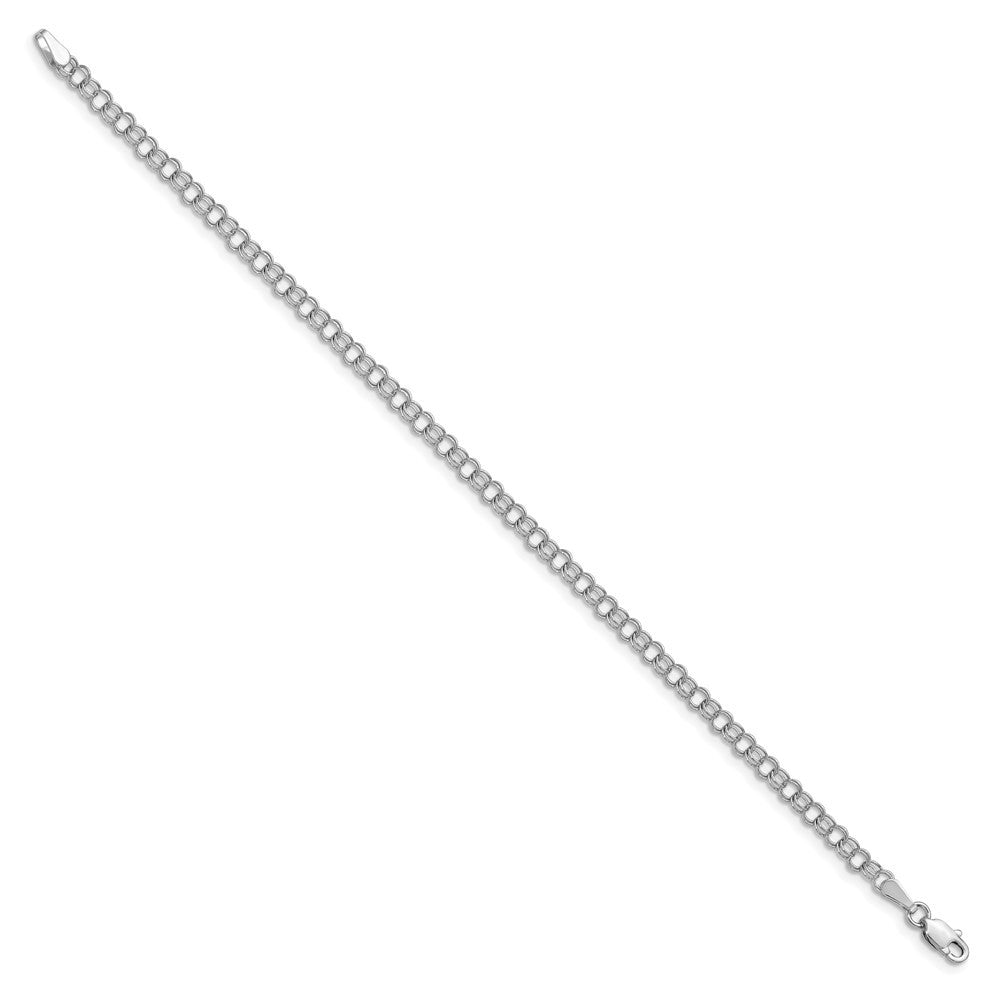 14k White Gold 3.5mm Solid Double Link 7 inch Charm Bracelet