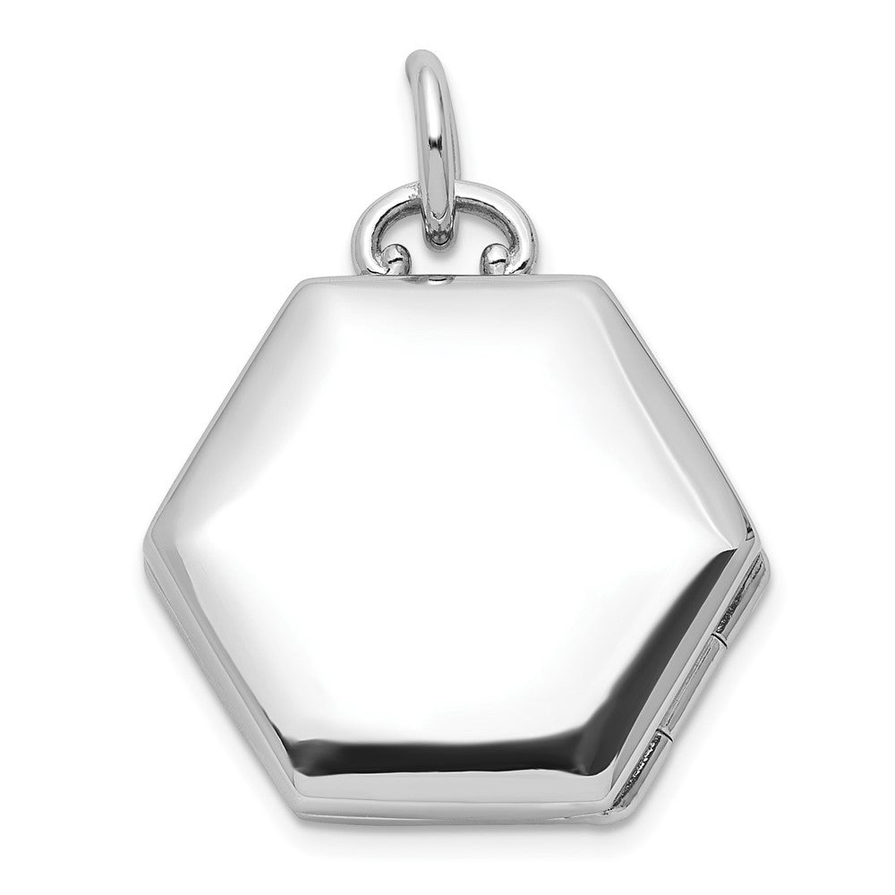 Sterling Silver Rhodium-plated Polished Cubic Zirconia Star 16mm Hexagon Locket