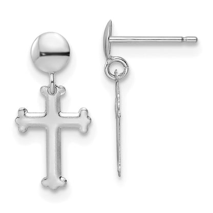 14K White Gold Polished Cross Dangle Earrings Gift for Women