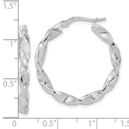 14k White Gold Polished and Textured Twisted Hoop Earrings Gift for Women