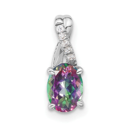 14k White Gold Oval Mystic Fire Topaz and Diamond Pendant