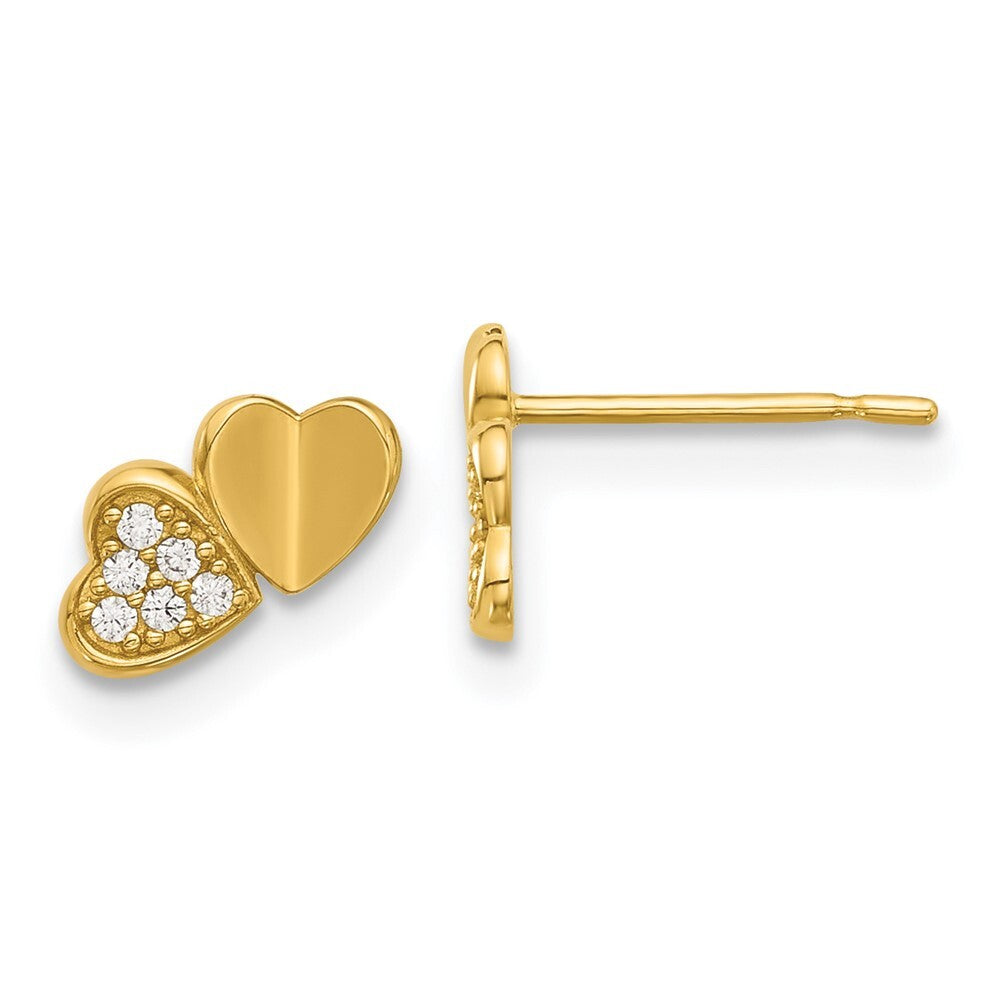 14k Yellow Gold Polished Cubic Zirconia Double Hearts Stud Earrings