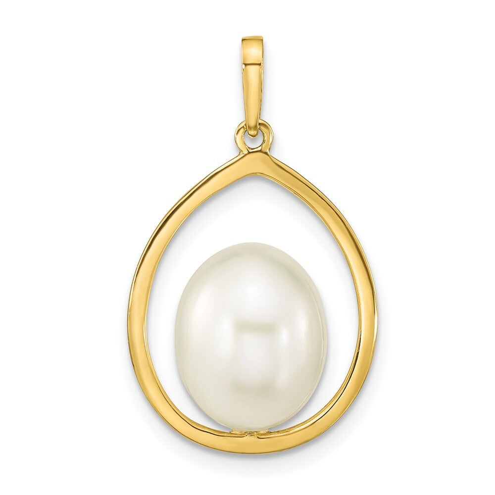 14k Yellow Gold 9-10mm White Rice Freshwater Cultured Pearl Teardrop Pendant