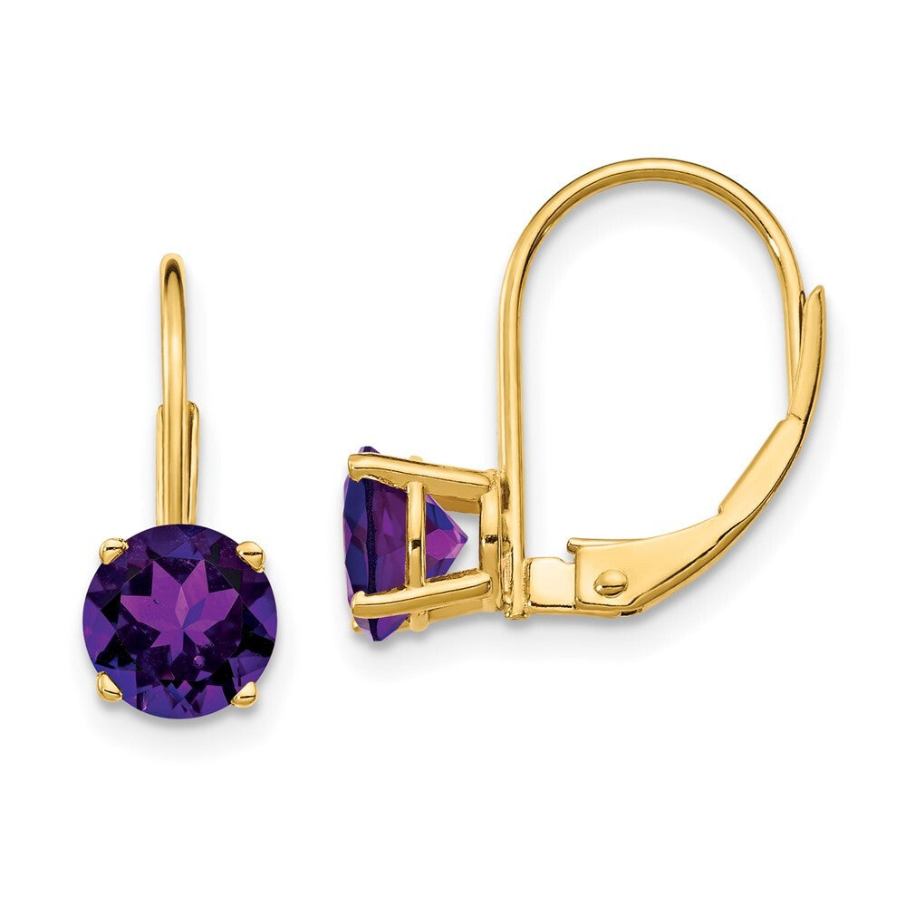 14k Yellow Gold 6mm Amethyst Leverback Earrings Gift for Women
