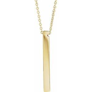 14k Yellow Gold Engravable Three-Sided Bar Pendant Necklace 16-18"