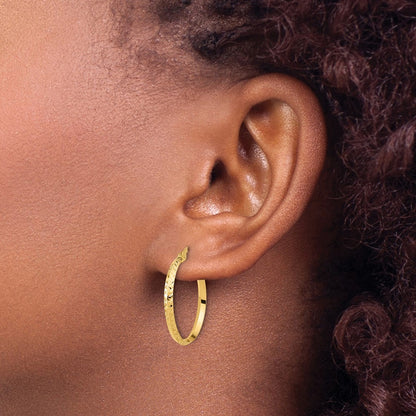 14k Yellow Gold Polished and Diamond-cut Knife Edge Hoop Earrings