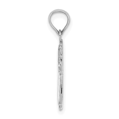 14K White Gold Cut-Out Polished and Textured Cross Charm