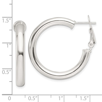 Sterling Silver Polished 30x4mm Omega Back Round Hoop Earrings