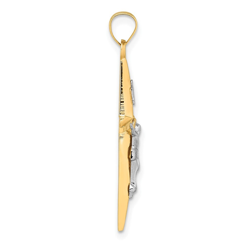 14k Yellow Gold with White Rhodium Polished INRI Crucifix Cross Pendant