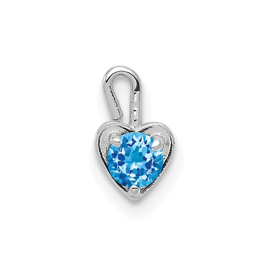 14k White Gold December Synthetic Birthstone Heart Charm Pendant for Women