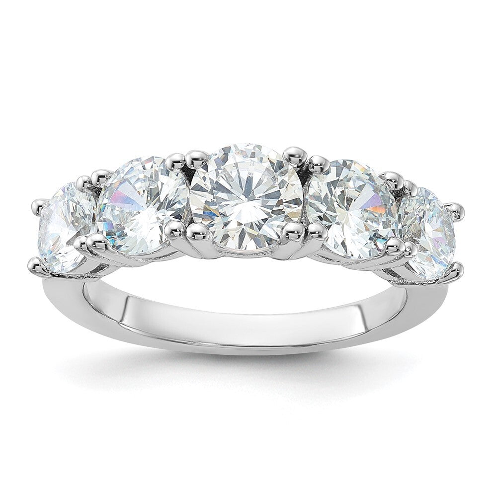 Sterling Silver Rhodium-plated Cubic Zirconia 5-Stone Ring Size 6