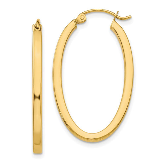 14k Yellow Gold 2mm Oval Hoop Earrings