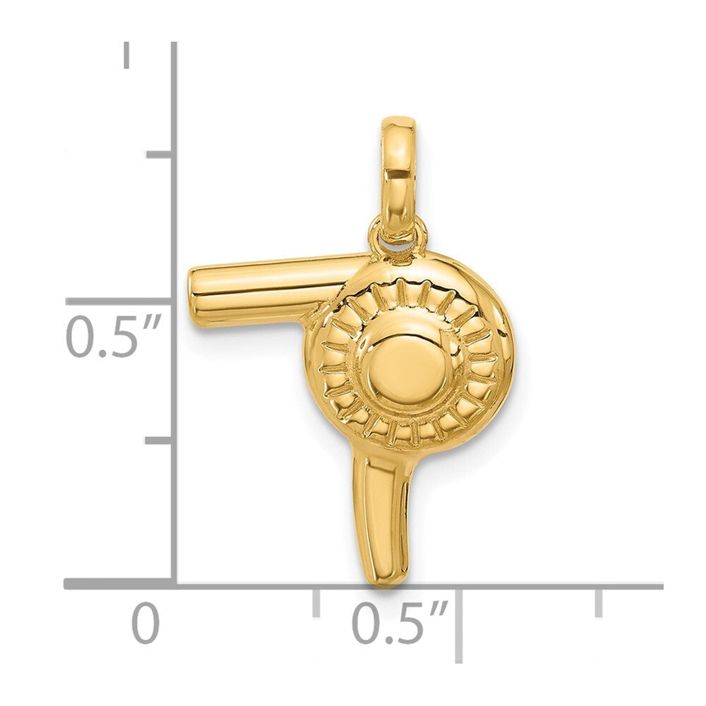 14k Yellow Gold Fancy Hairdryer Pendant for Women