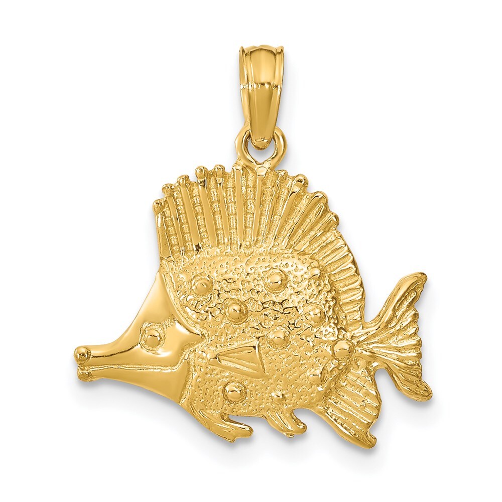 14k Yellow Gold Polished Engraved Fish Charm Pendant for Women