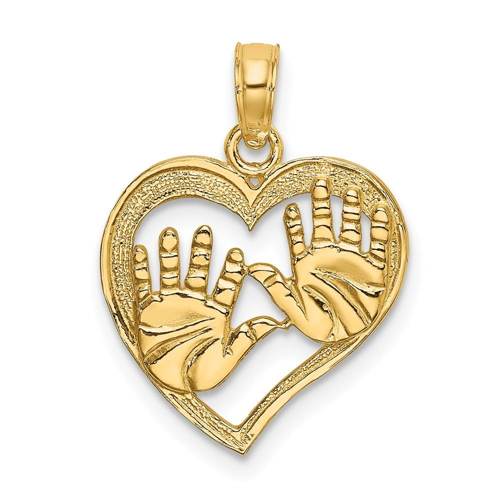 14k Yellow Gold Cut-Out Double Hand Prints In Heart Charm