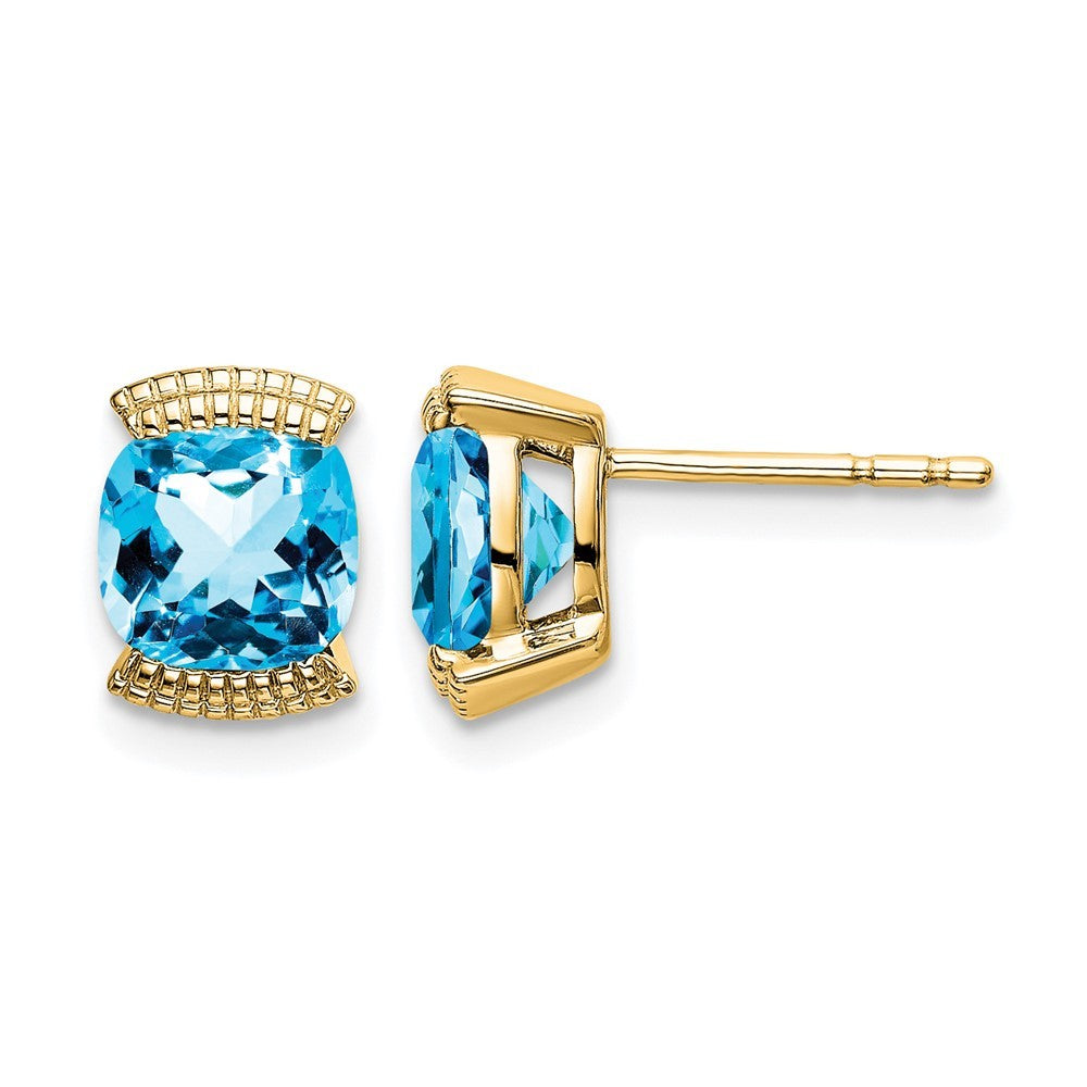 14k Yellow Gold Blue Topaz Post Earrings