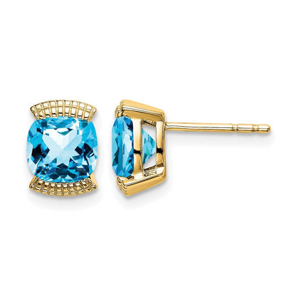 14k Yellow Gold Blue Topaz Post Earrings