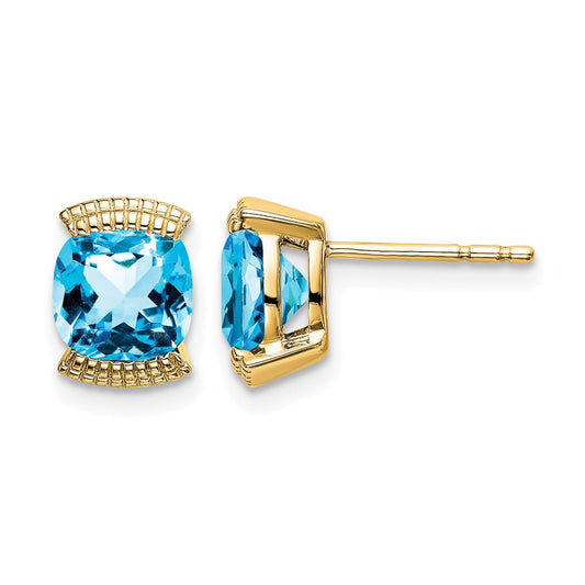 14k Yellow Gold Blue Topaz Post Earrings
