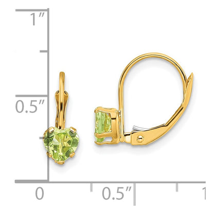 14k Yellow Gold 5mm Heart Peridot Leverback Earrings Gift for Women