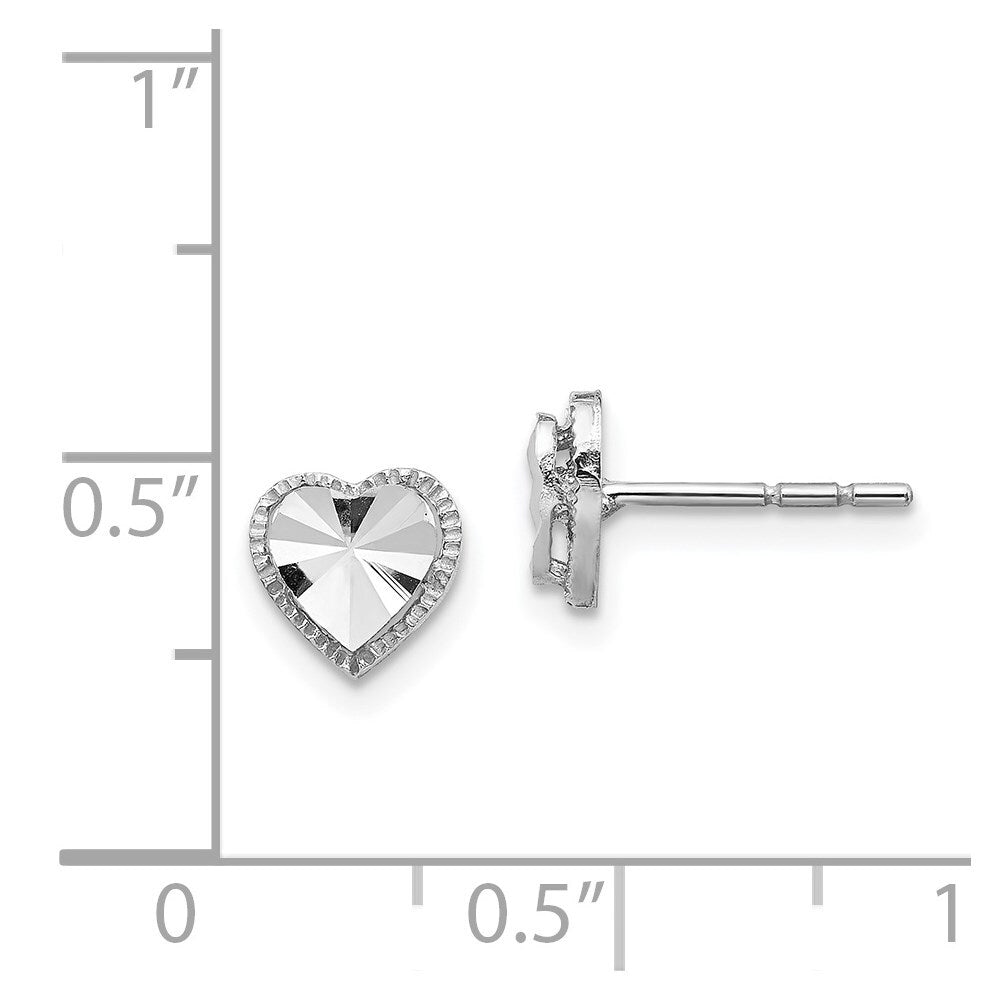 14K White Gold Diamond-Cut Heart Stud Earrings Gift for Women