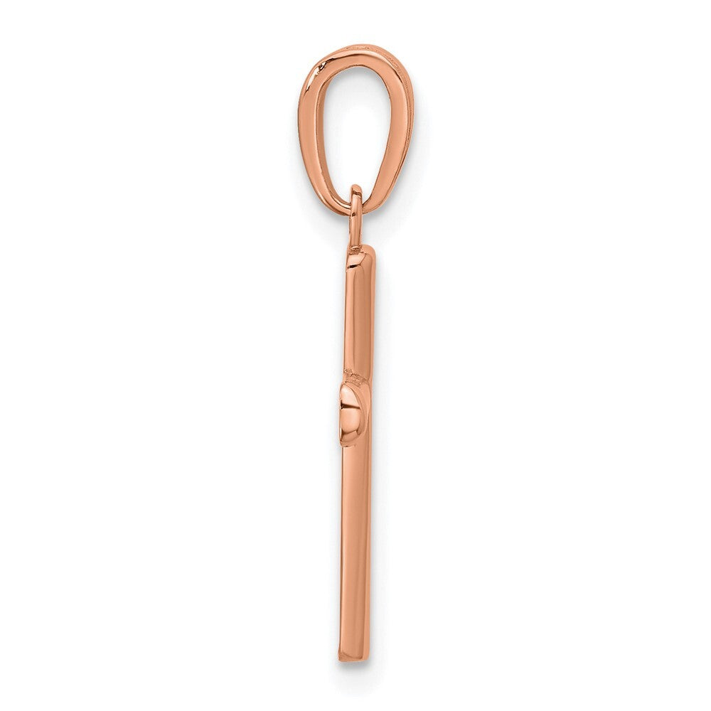 14k Rose Gold Polished Beveled Cross  Round Tips Charm Pendant for Women