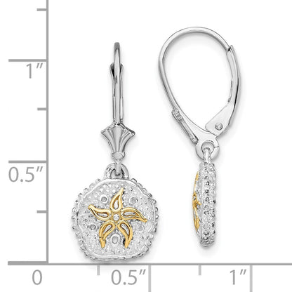 Sterling Silver Rhodium-Plated Sand Dollar with 14k Starfish Drop Earrings