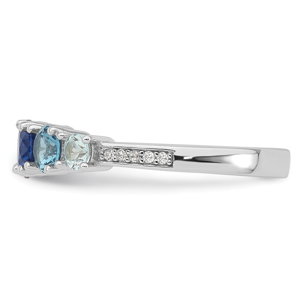 Sterling Silver Polished Cubic Zirconia Spinel & Aquamarine Ring Size 6