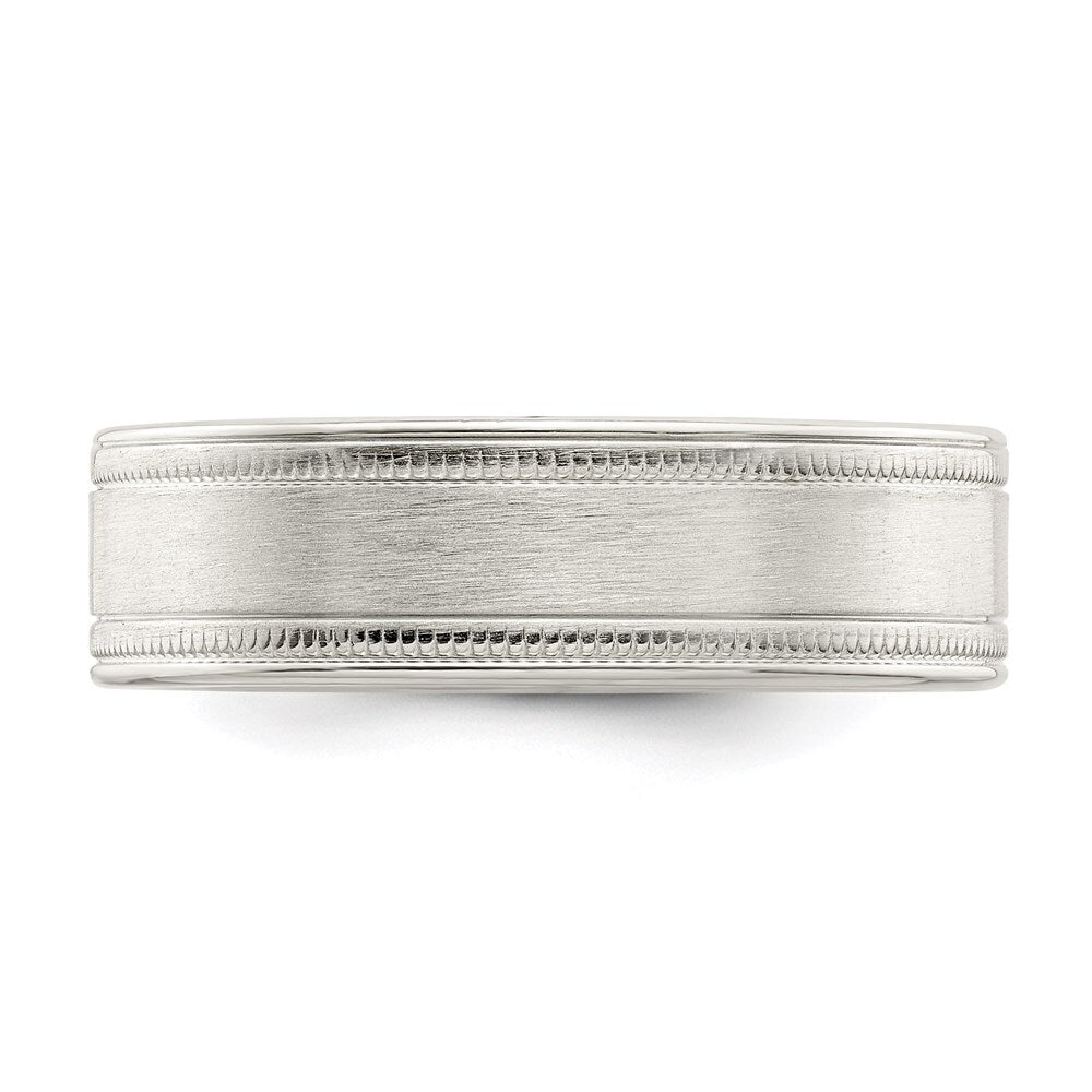 Sterling Silver 6mm Brushed Flat Milgrain Grooved Edge Fancy Band Size 10