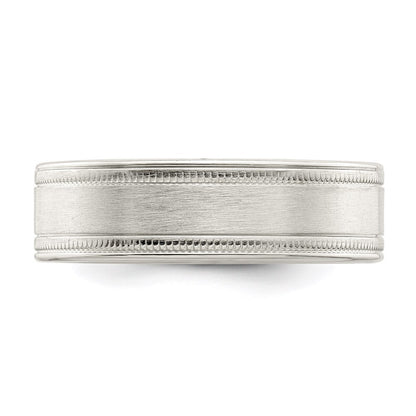 Sterling Silver 6mm Brushed Flat Milgrain Grooved Edge Fancy Band Size 10