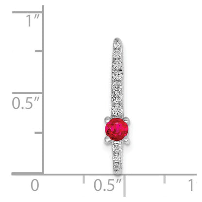 14k White Gold Diamond and .18 Ruby Fancy Chain Slide Pendant for Women