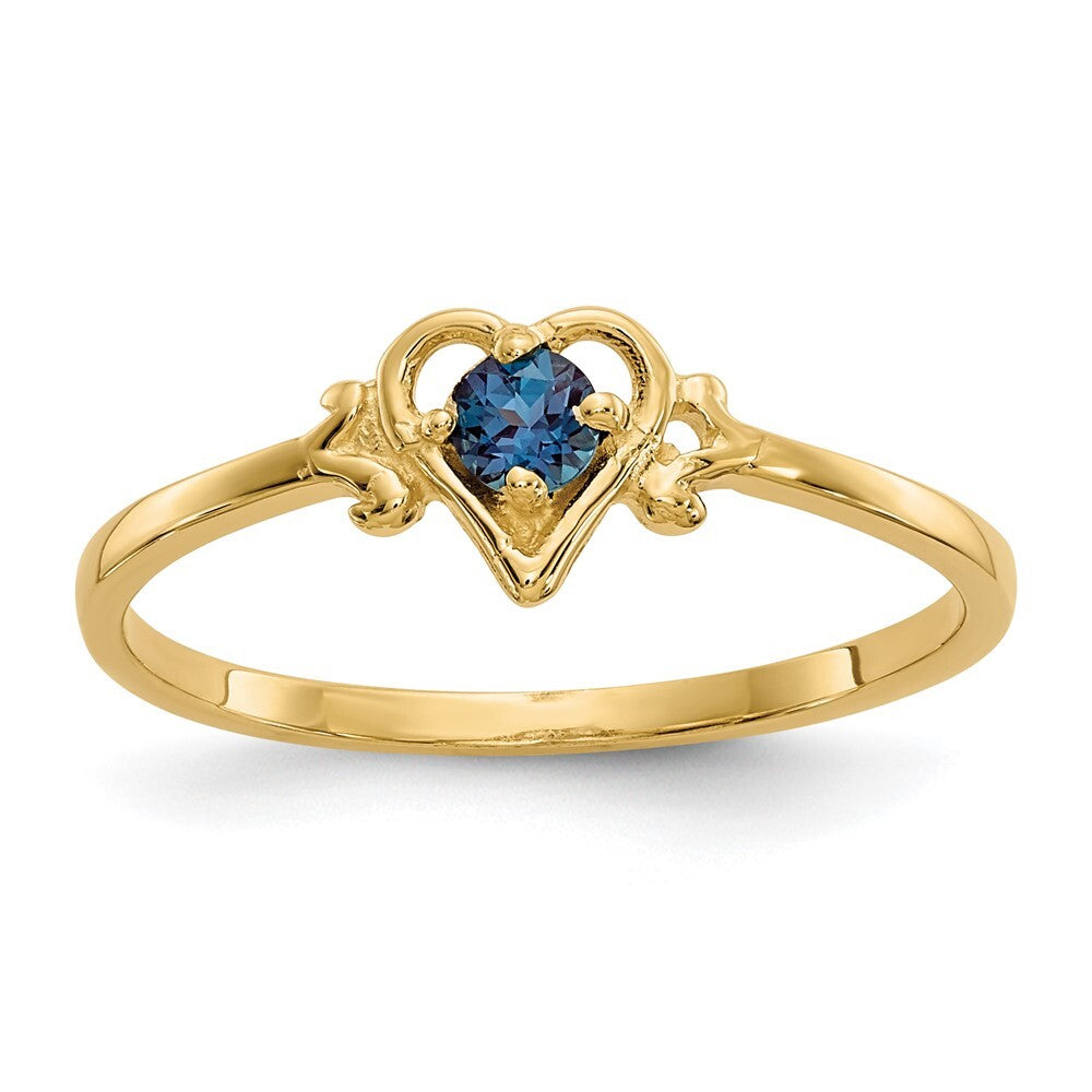 14K Yellow Gold Synthetic Alexandrite Birthstone Heart Ring