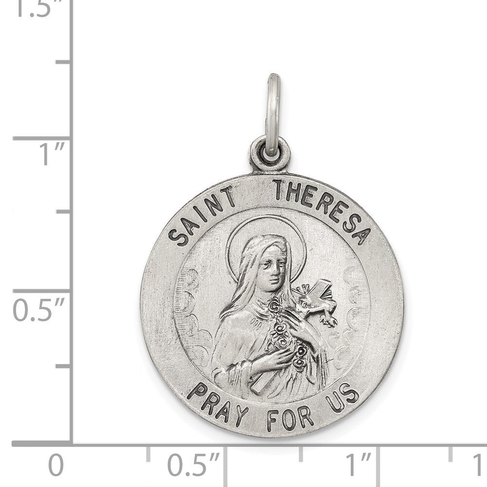 Sterling Silver Antiqued St. Theresa Medal Pendant