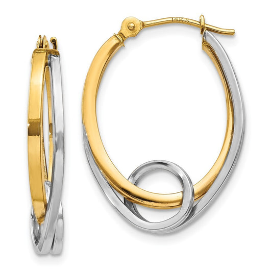 14k Two-tone Gold Oval Loop Hoop Earrings