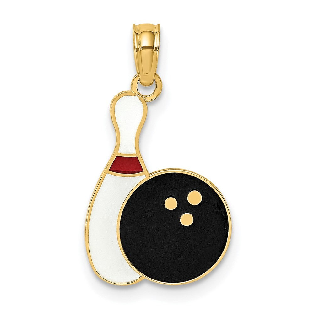 14k Yellow Gold Enamel Bowling Ball and Pin Charm