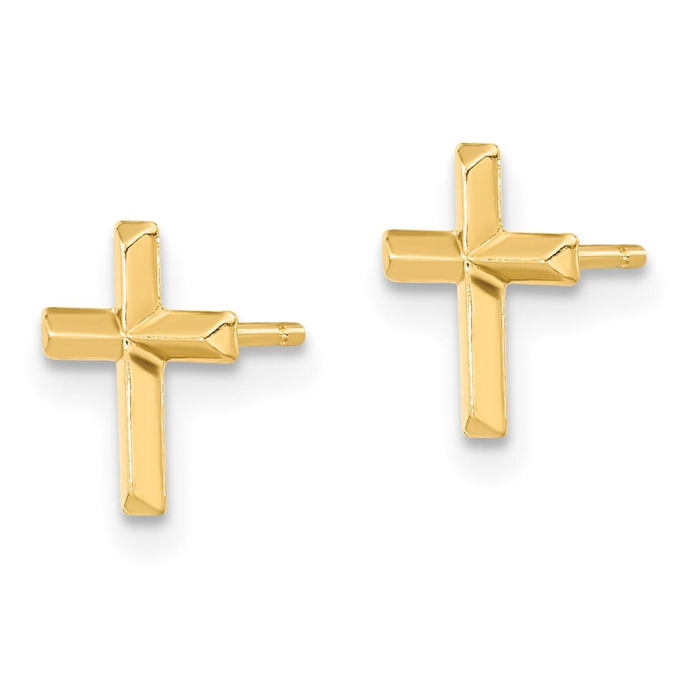 14k Yellow Gold Polished 3D Cross Stud Earrings Gift for Women