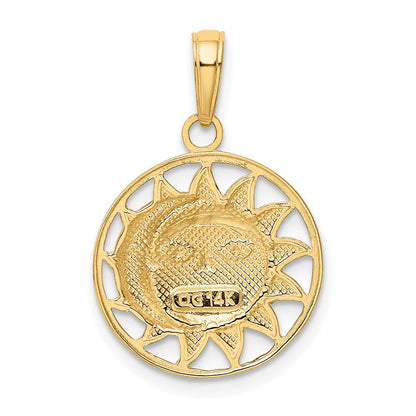 14k Yellow Gold and Rhodium Sun and Moon Charm Pendant for Women