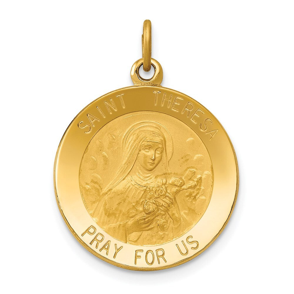 14k Yellow Gold Saint Theresa Medal Charm Pendant for Women