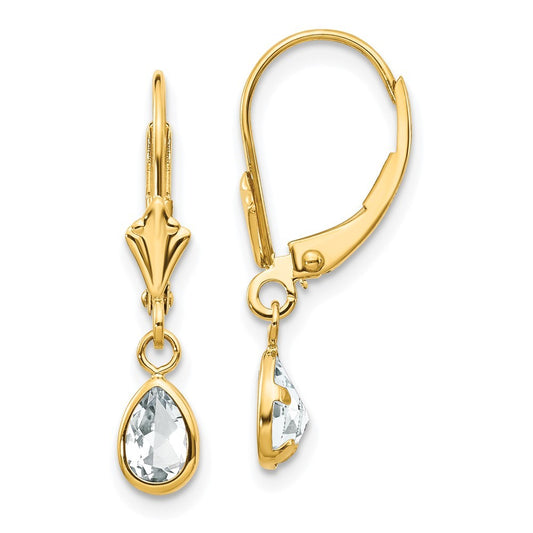 14k Yellow Gold 6x4mm White Topaz Earrings