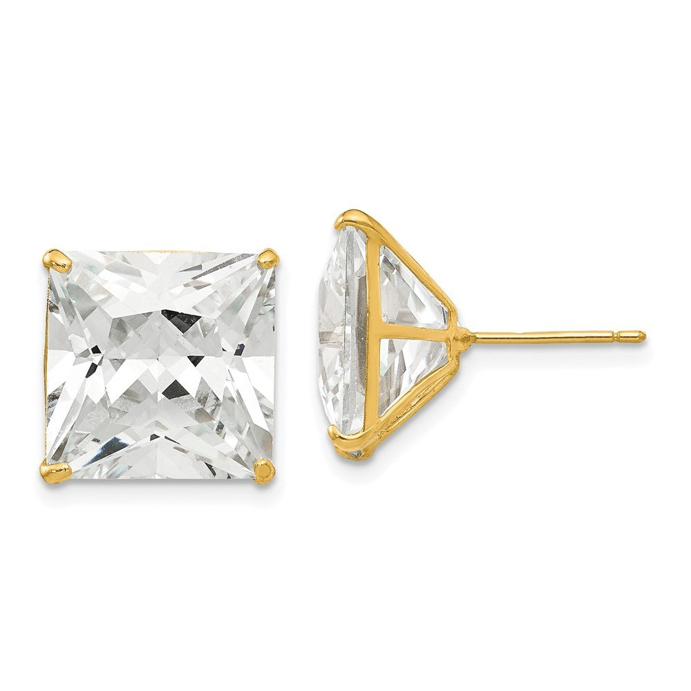14k Yellow Gold 12mm Square CZ Earrings