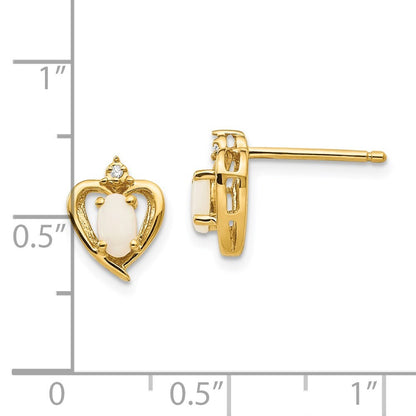 14k Yellow Gold Opal and Diamond Heart Stud Earrings Gift for Women