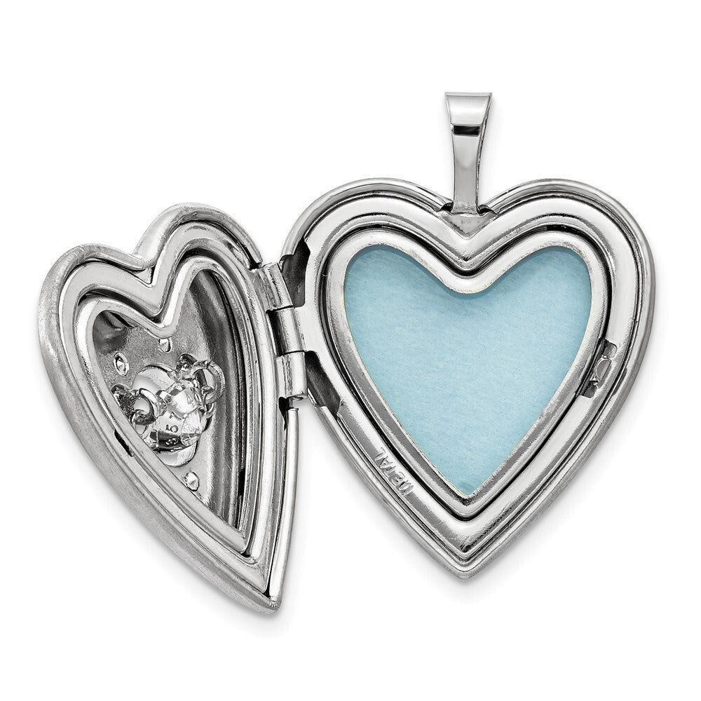 Sterling Silver Satin/Polish Enamel 20mm Cubic Zirconia Heart Locket Pendant