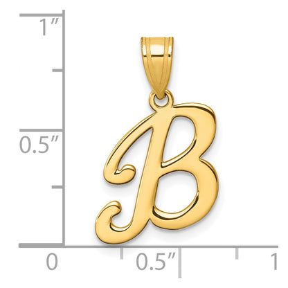14k Yellow Gold Script Letter B Initial Pendant for Women