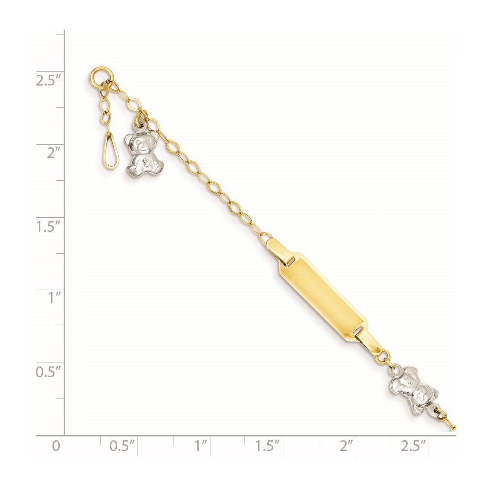14k Two-tone Teddy Bears and 18x5mm Plate 5.5" ID Bracelet with 0.5" Ext