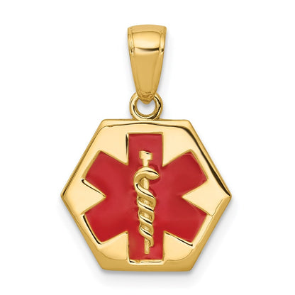 14k Yellow Gold Enameled Textured Back Medical Disk Pendant for Women